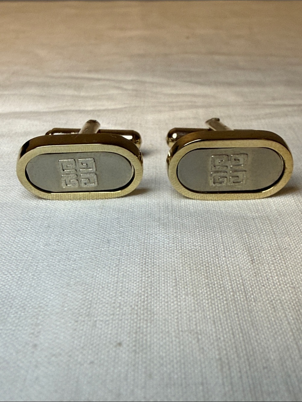Givenchy 4G Logo Gold Tone Oval Vintage Cufflinks 1" Designer Formal